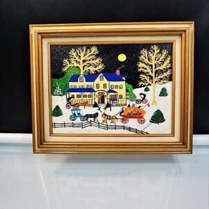 Folk Art Painting Naive Primitive Americana Vintage Art Naif Signed On Canvas
